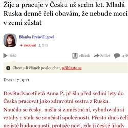 Žije a pracuje v Česku už sedm let. Mladá Ruska denně čelí obavám, že nebude moci v zemi zůstat